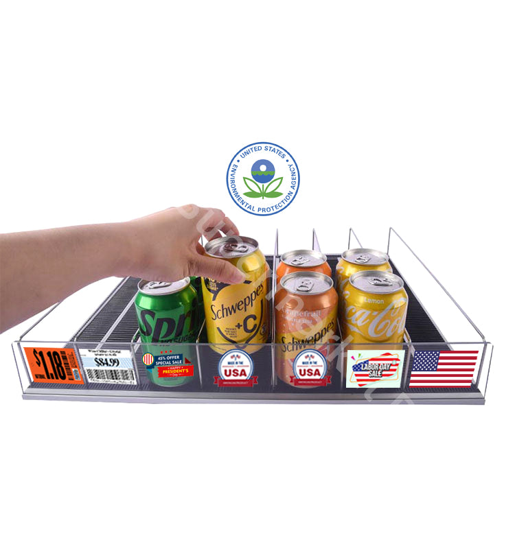 Tiltable Pushe automatic forward slide interlocking extendable Freezer Rack Adjustable Market Actylic Display black Pusher for bottles