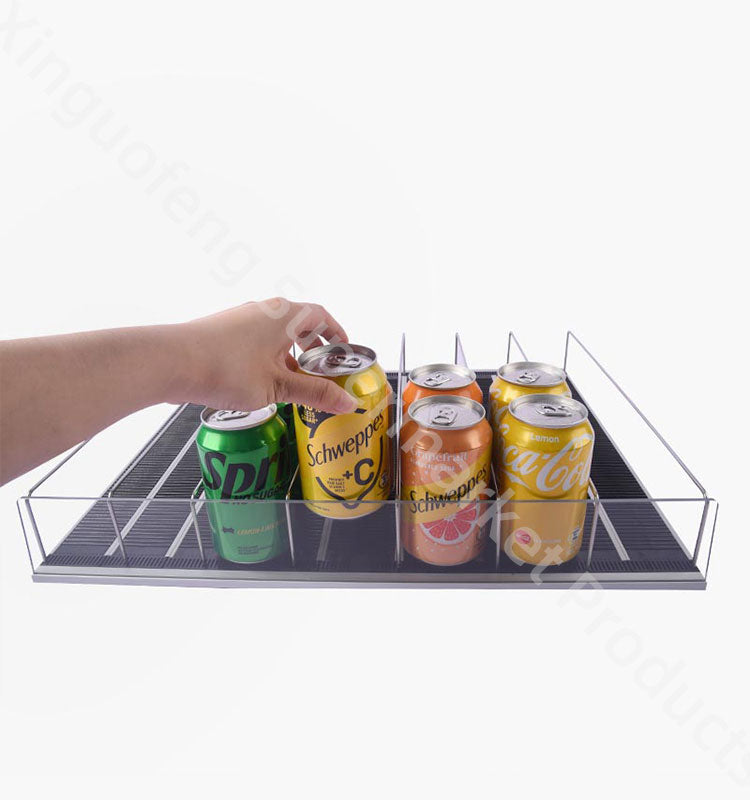 Tiltable Pushe automatic forward slide interlocking extendable Freezer Rack Adjustable Market Actylic Display black Pusher for bottles