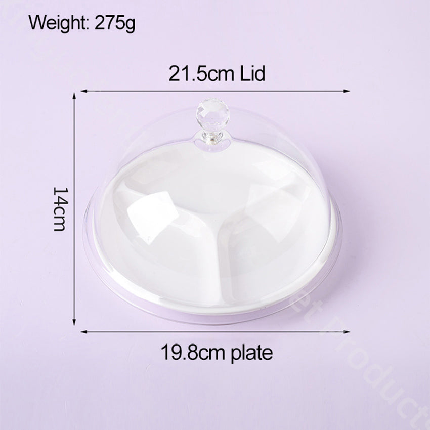 European style Three compartments fruit plate Dishwasher Safe tableware PP Set White Porcelain with lid Round cake Salad Plate