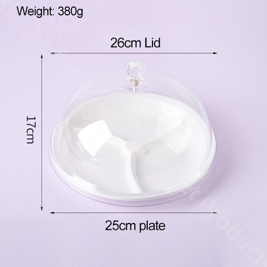 European style Three compartments fruit plate Dishwasher Safe tableware PP Set White Porcelain with lid Round cake Salad Plate