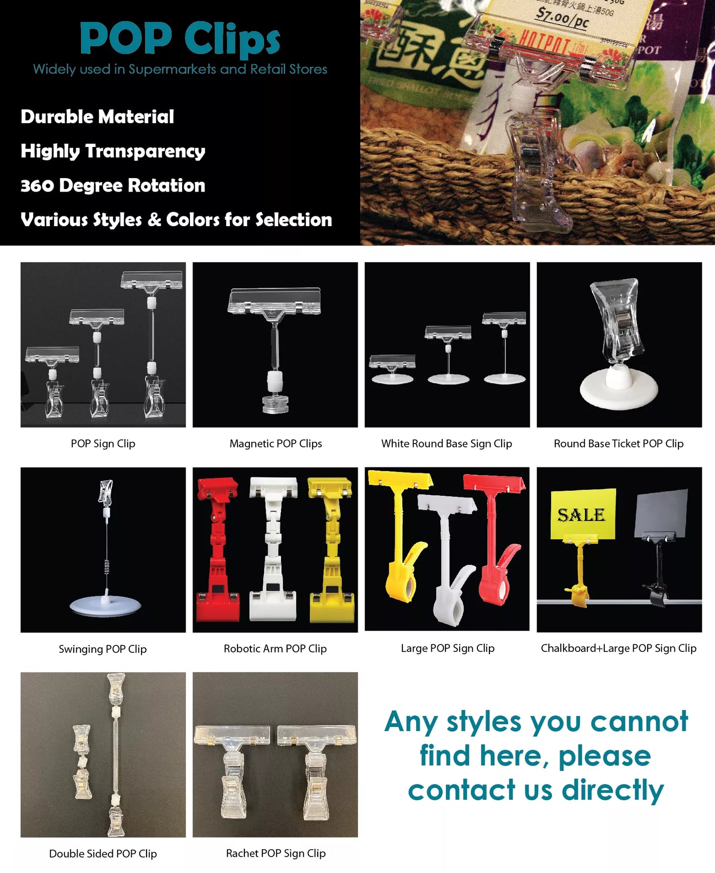 Standing Card Sign Clip Holder High Quality ABS Plastic Supermarket Material Convenient Poster Picture Price Tag Name Stand