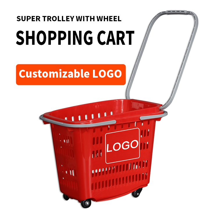 54cm*34cm*37cm 30L Rugged and durable large plastic shopping basket with hollow grid, rectangular shopping basket